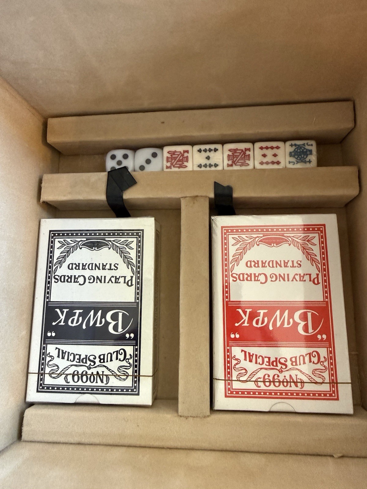Vintage SEALED Poker Set Domino Box Chips Cards Dice Mid Century 7”