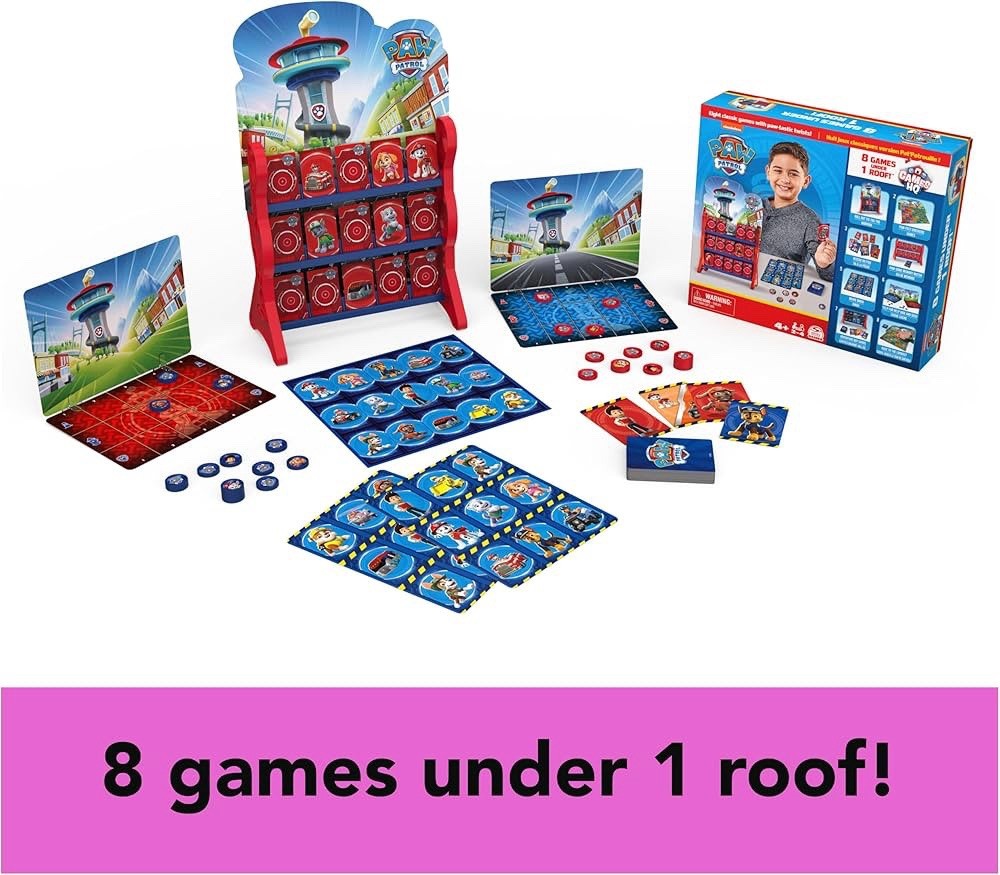 PAW Patrol 8 Games in 1 for Kids Checkers Tic Tac Toe Memory Match Bingo Go FIsh