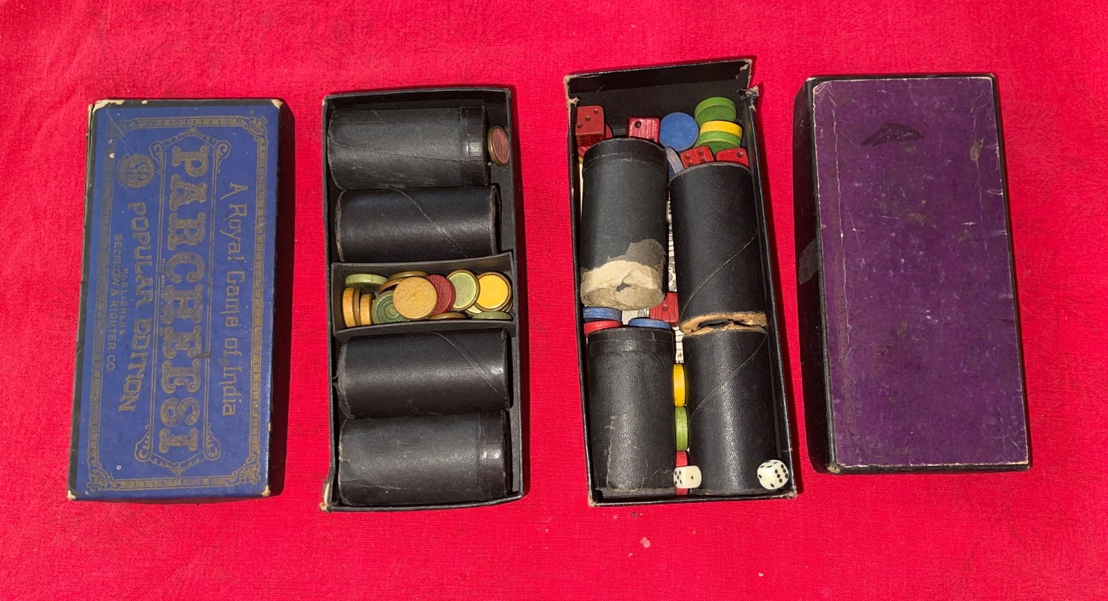 Parcheesi Board Game Boxes Shakers and Pieces Only 1940’s – See Photos