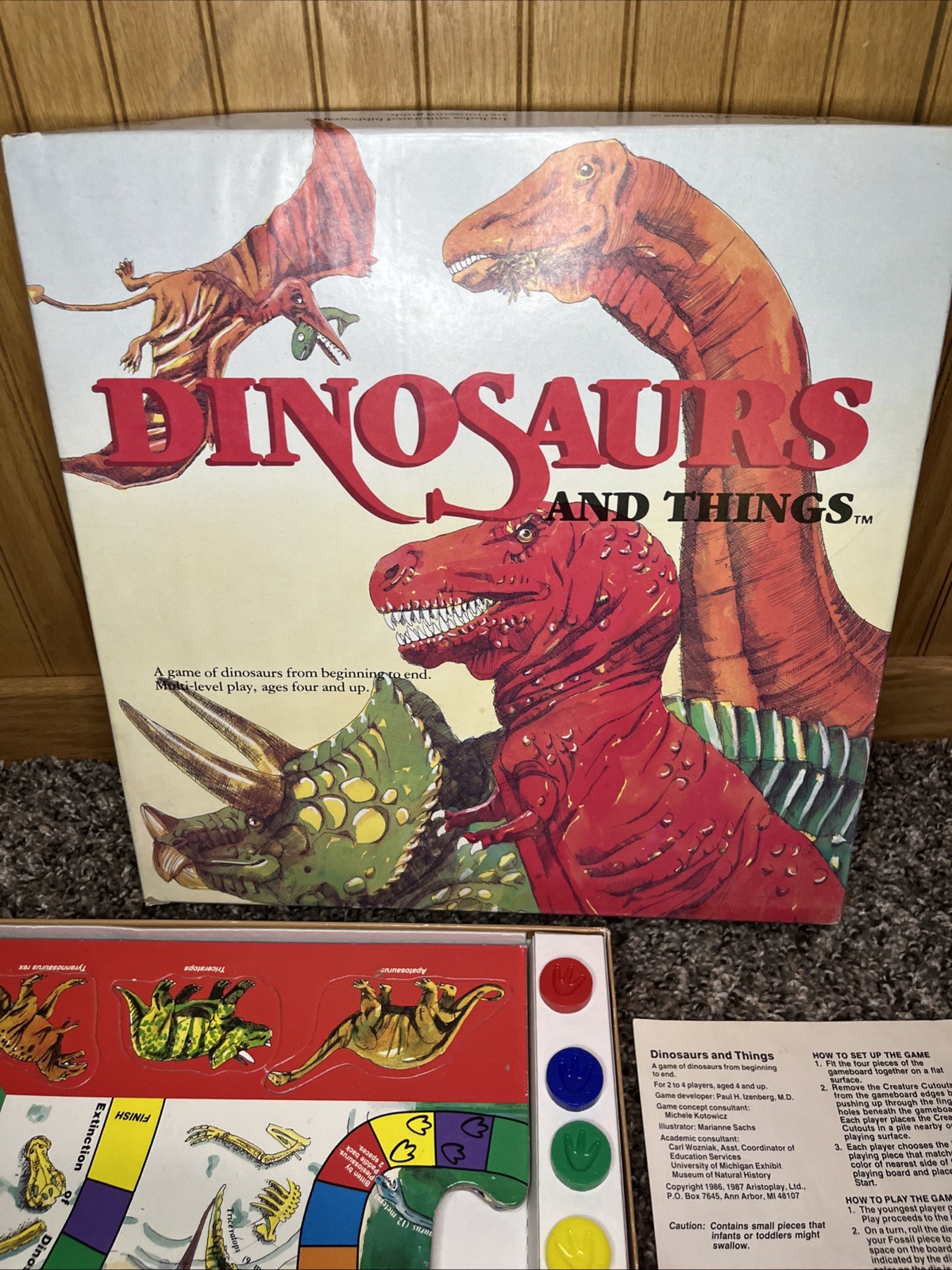 Vintage Aristoplay Dinosaurs And Things Board Game 100% Complete in Box 1987