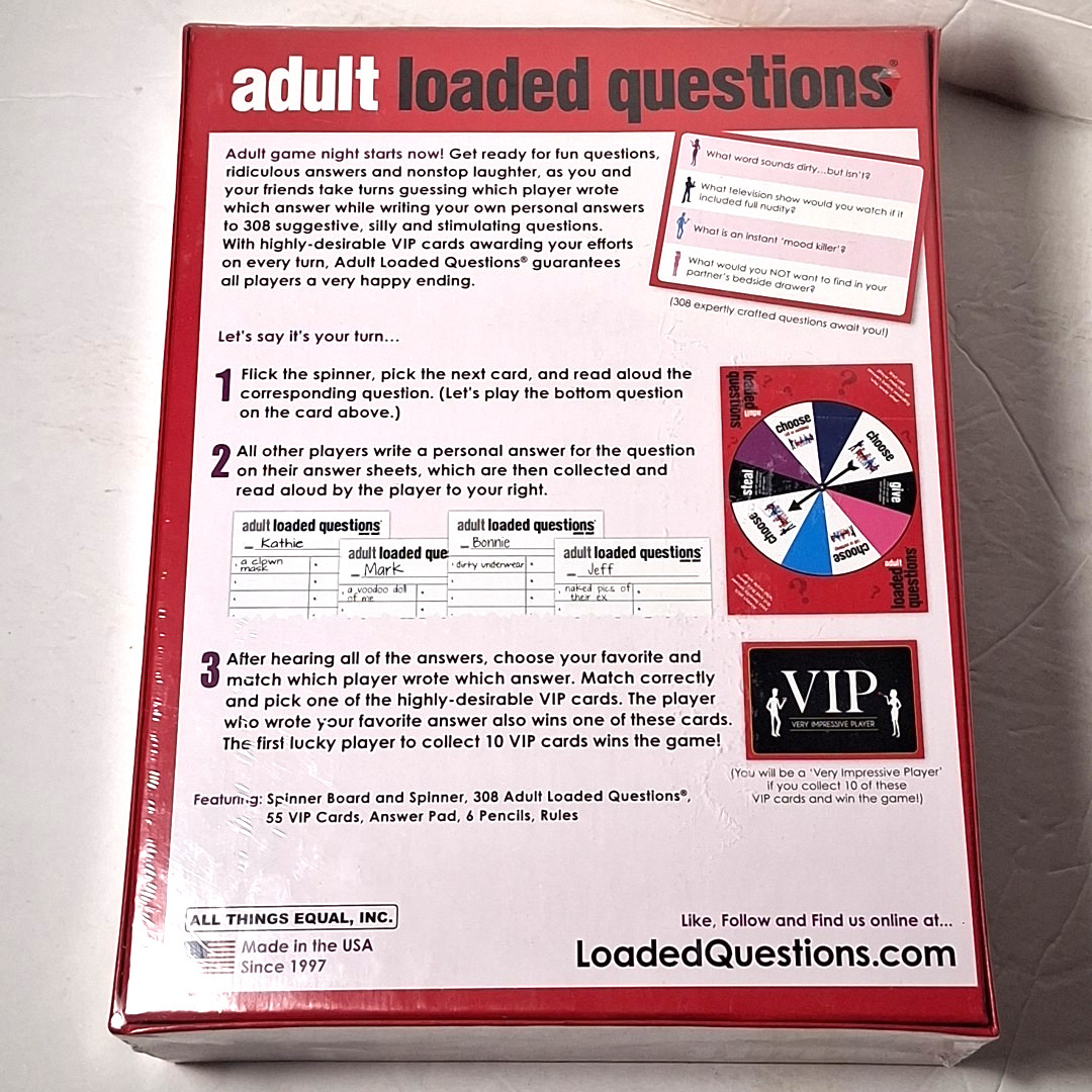 Loaded Questions Adult Themed Party Board Game 4-6 Players Ages 17+