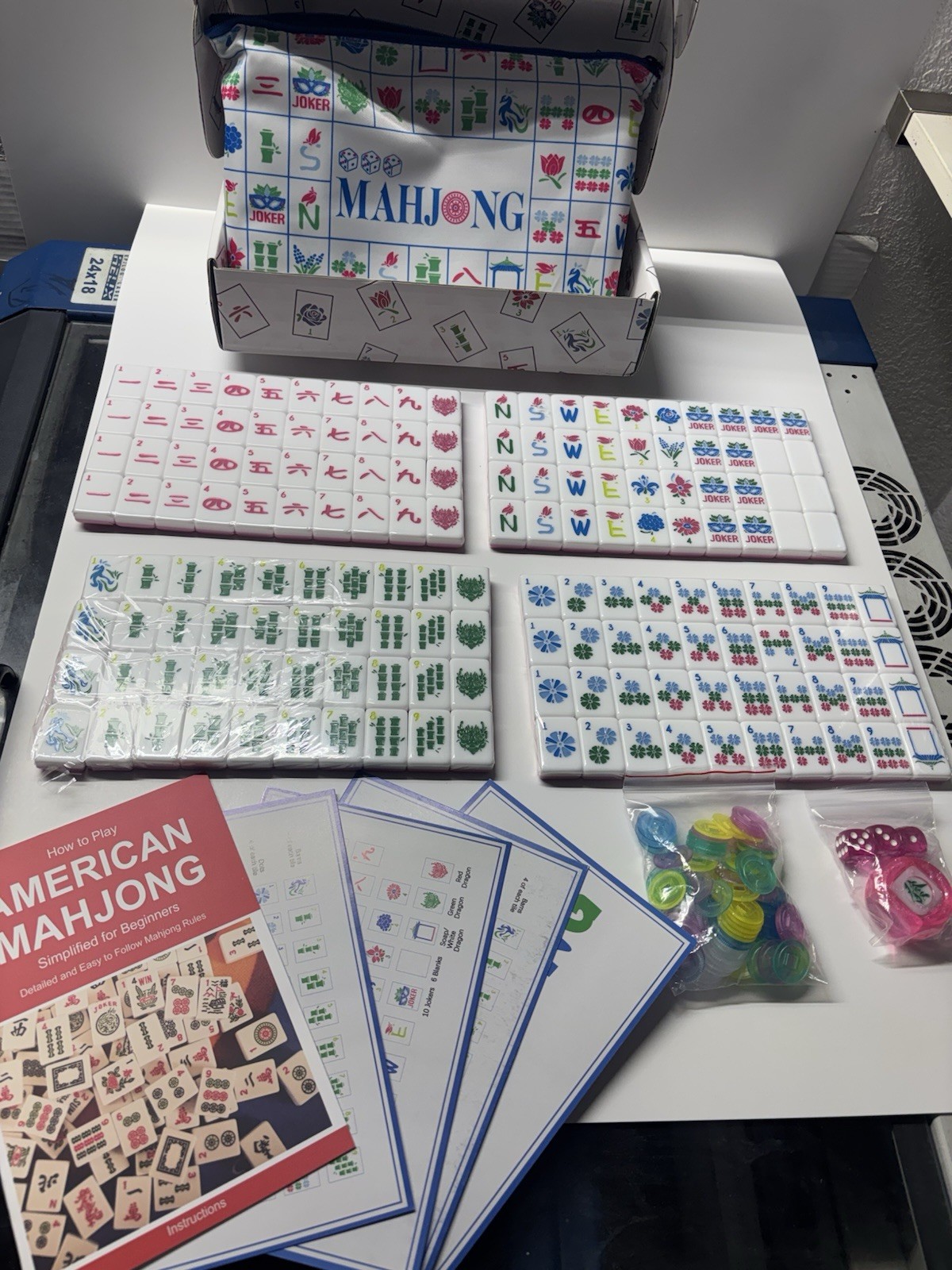 American Mahjong Tile Set(Pink) with Carrying Bag and Accessories, 160 Acrylic