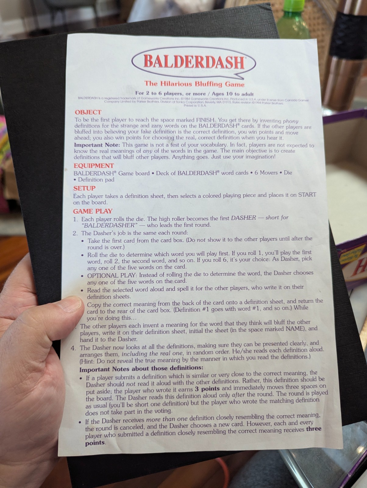 BALDERDASH Board Game 100% COMPLETE 1995 VINTAGE BD1C