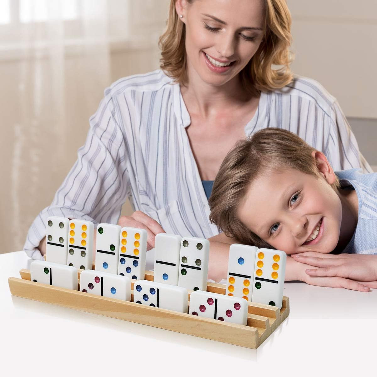 Wooden Domino Racks Set of 8 Premium Domino Trays Holders Organizer for Mexican