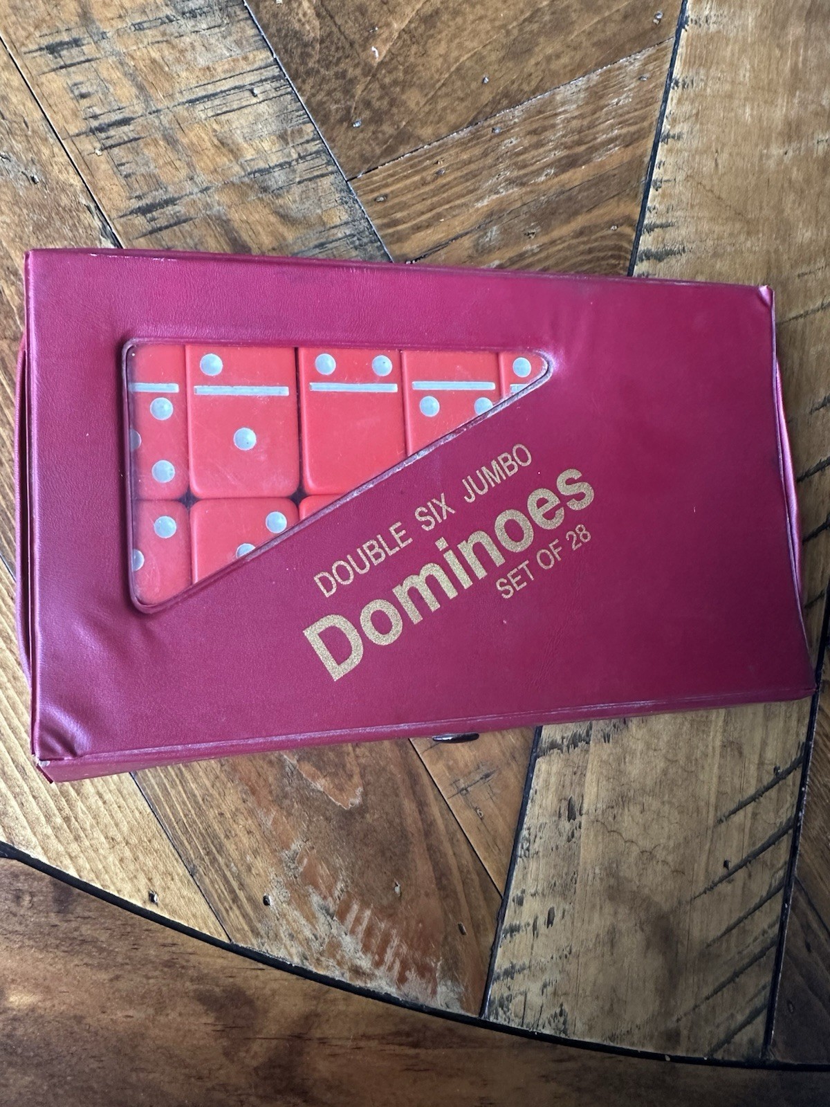 Vintage Red Double Six Dominoes Set of 28 Tile Game Complete W Vinyl Case, GUC