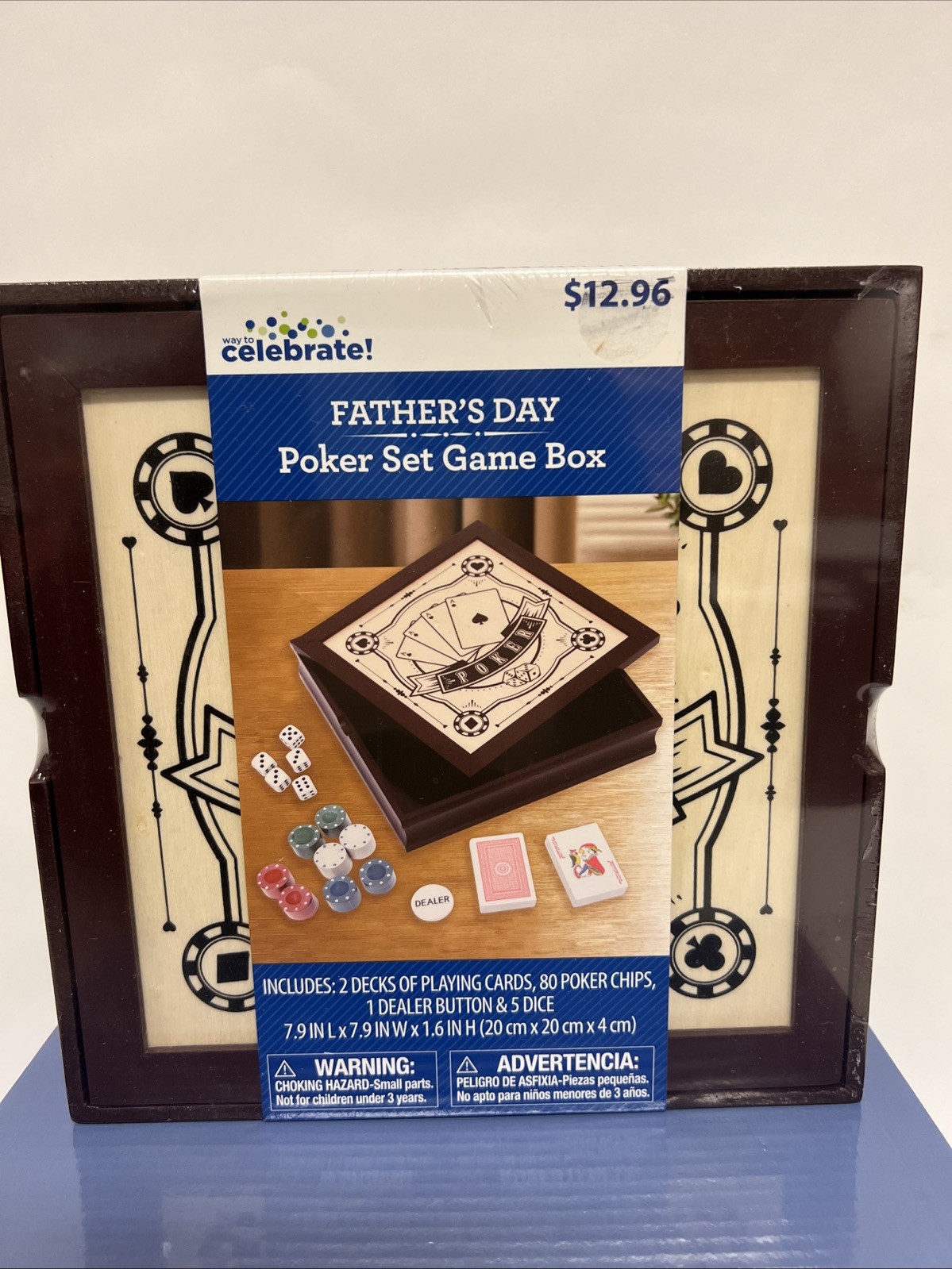 Fathers Day Poker Set Game Box New Cards, Chips, Dice Dealer Button ￼