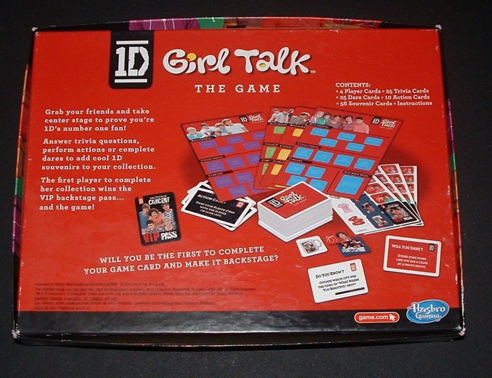 GIRL TALK The Game ID Hasbro 2012 Ages 8+ 2-4 Players One Direction COMPLETE VG