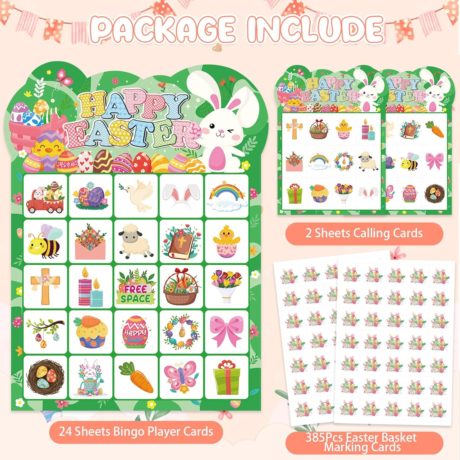 Easter Bingo Games, 24 Players Easter Bingo Cards for School Classroom Family Ho