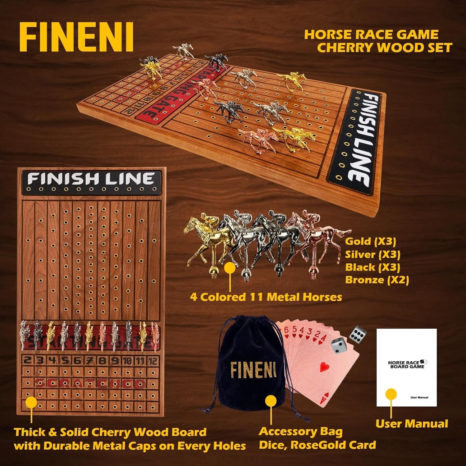 Horse Racing Game for Adults, Horse Race Board Game with 11 Luxurious Metal Hors