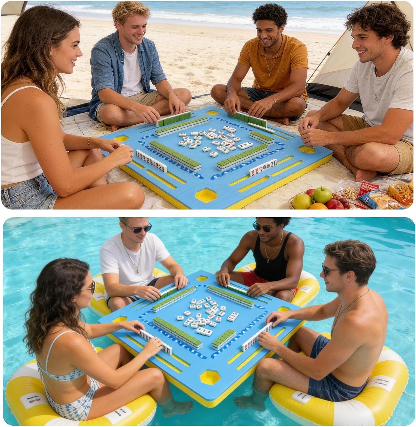 Floating Mahjong Table for Pool Water-Resistant Card and Game Tray