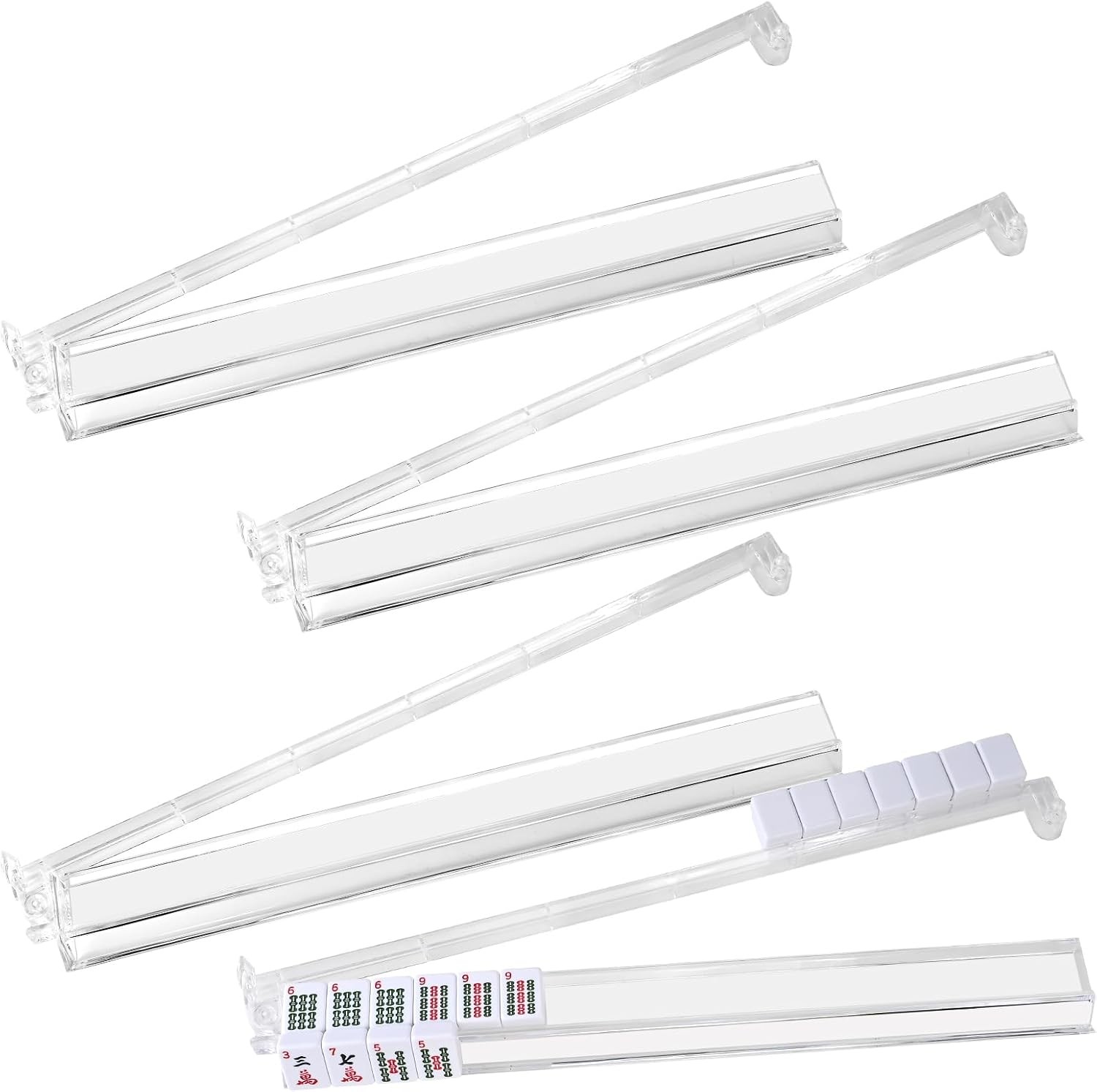 Mahjong Racks with Pushers Set of 4, Clear Acrylic All-In-One Mahjong Pushers an