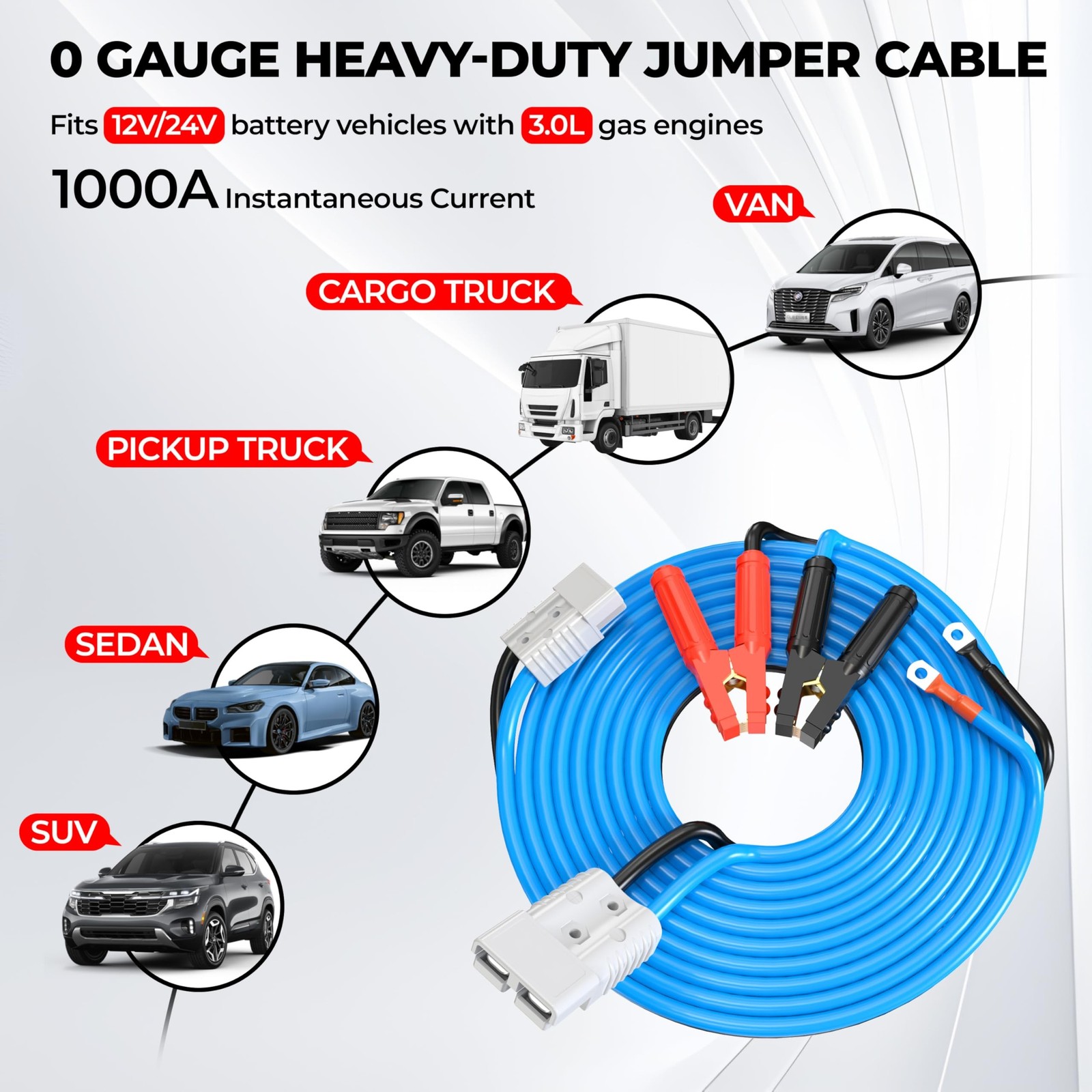 0 Gauge 30 Feet Jumper Cables Heavy Duty for Car, Quick Connect Plug Sets 100…