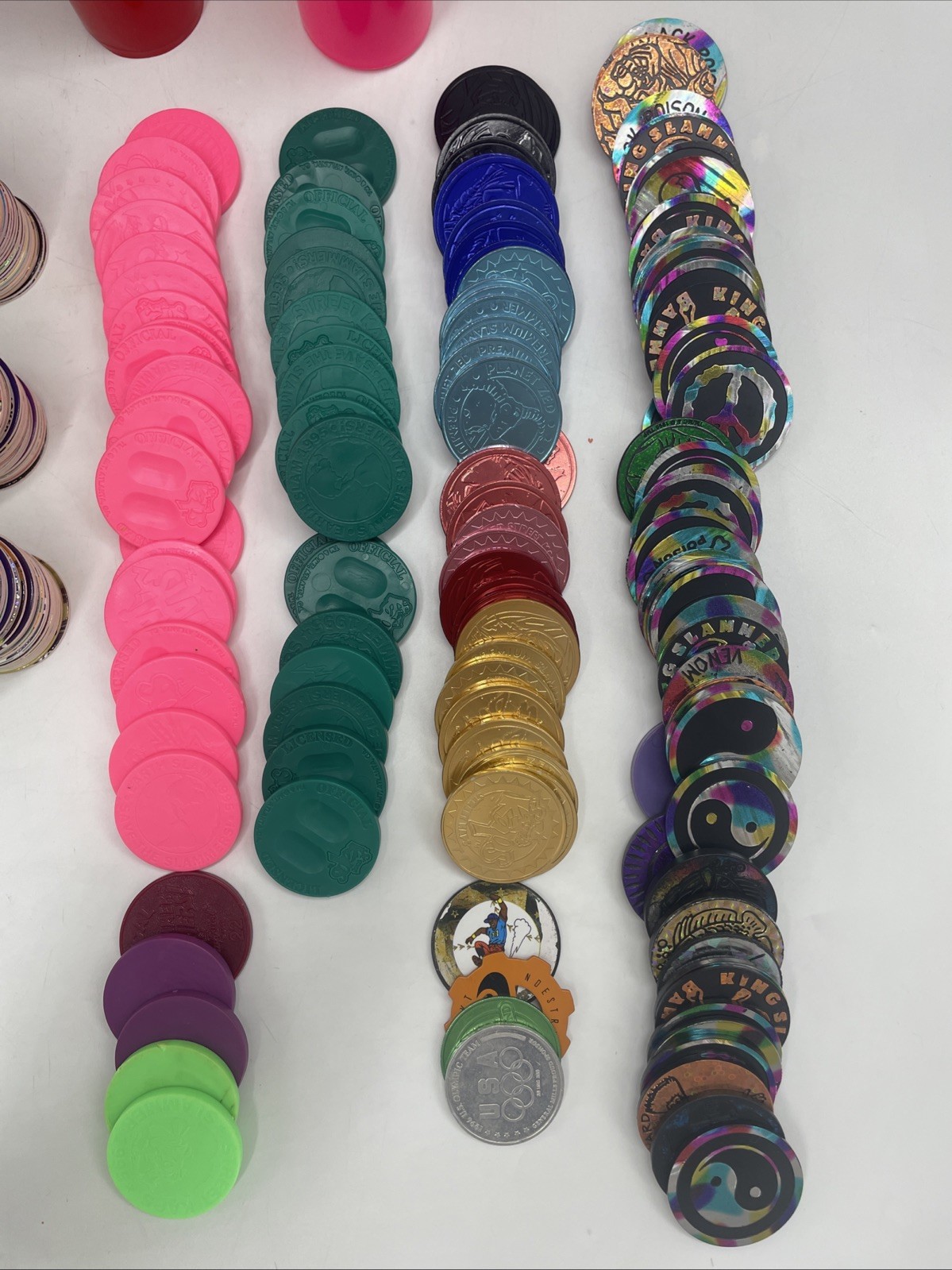 Large POGS Lot (825+ Milk Caps, 130+ Slammers, 10 Game Pads, 13 Tubes)