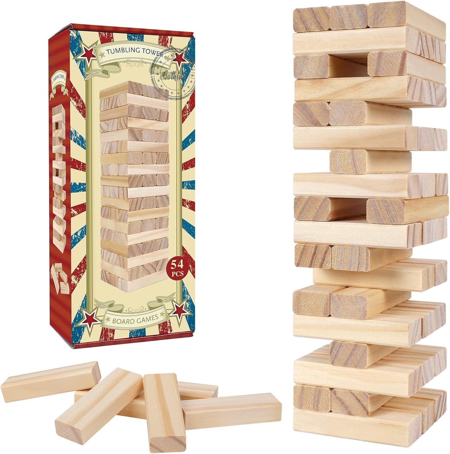54pcs Wooden Stacking Game: Fun, Safe Family Game Night Essential