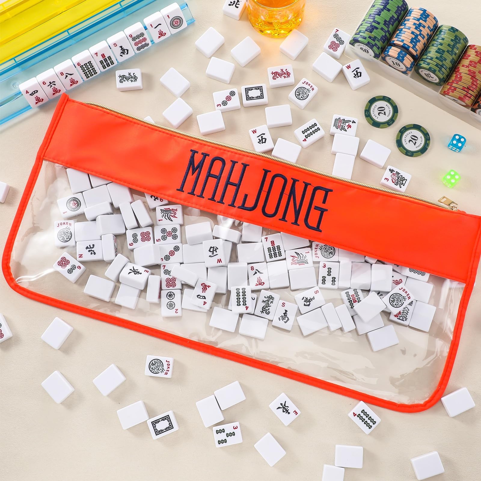 1 PCS Mahjong Bag – Empty Mahjong Tiles Bag Only with Zippered & Letters, Cas…