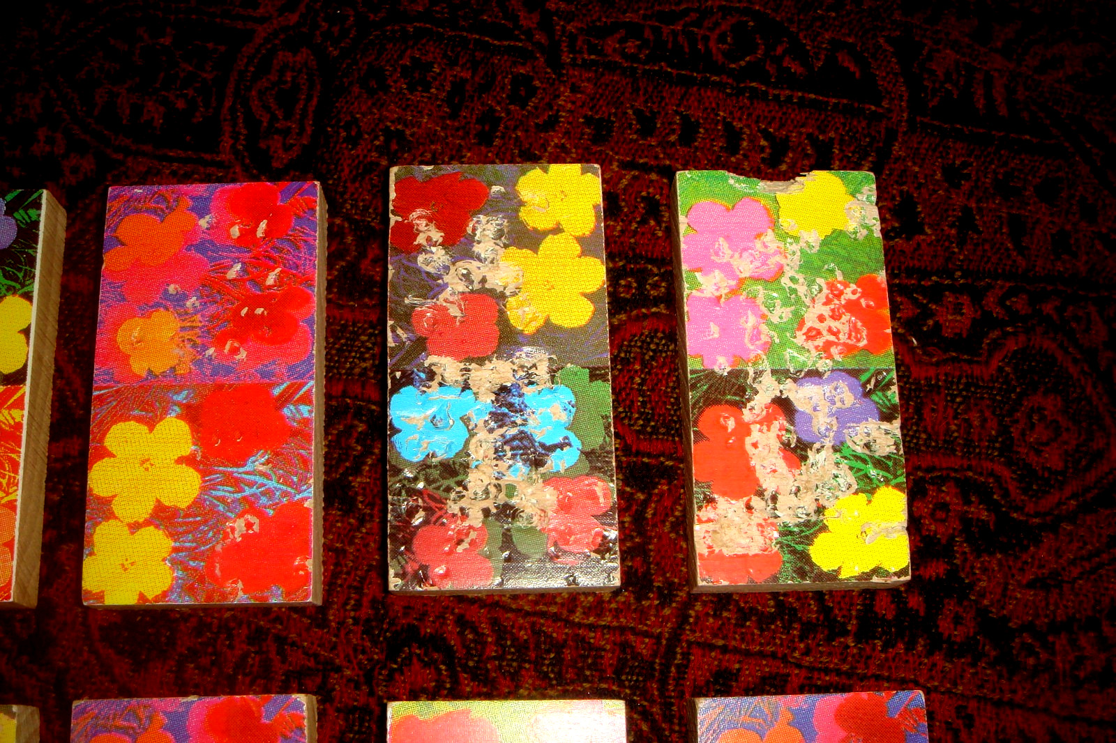 Rare ANDY WARHOL “Flowers” WOODEN DOMINO SET Gorgeous Art Color – Made in France
