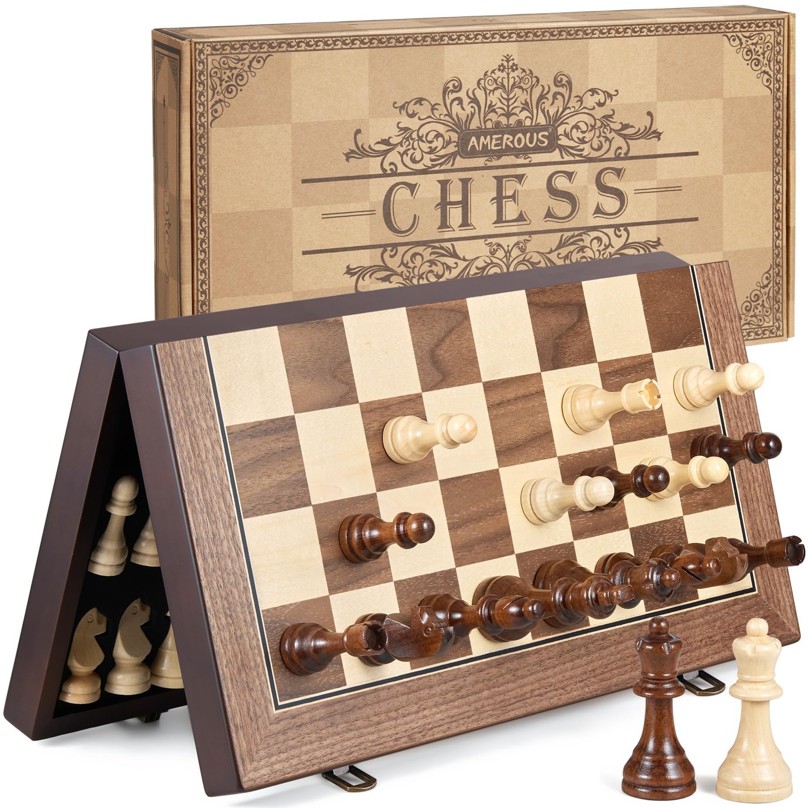 17” Magnetic Wooden Chess Set for Adults Kids – with Folding Board, Gift Pac…