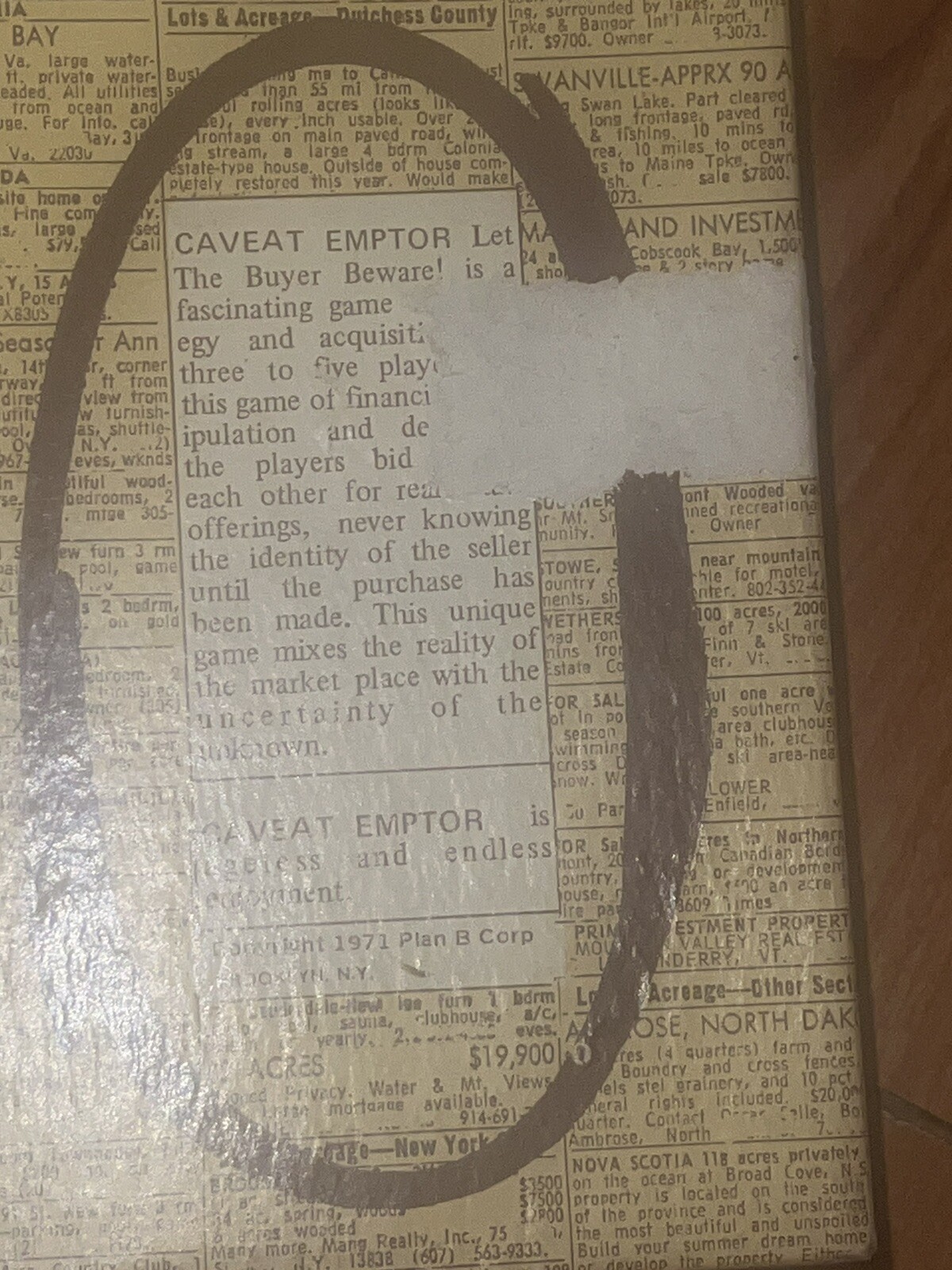 VTG Board Game Caveat Emptor Let The Buyer Beware 1971 PlanB Angeles Enjoyment