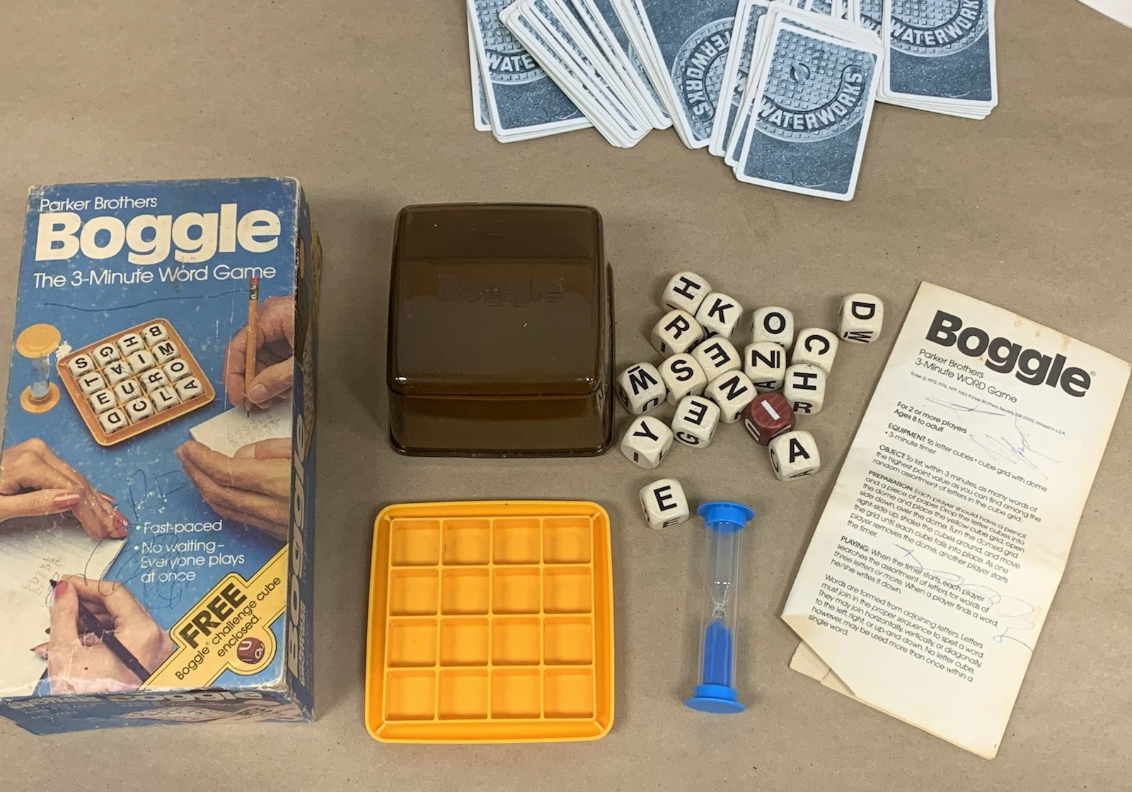Vintage Dice & Card Game Lot Boggle Word Yahtzee WaterWorks Card Cube Liars Dice