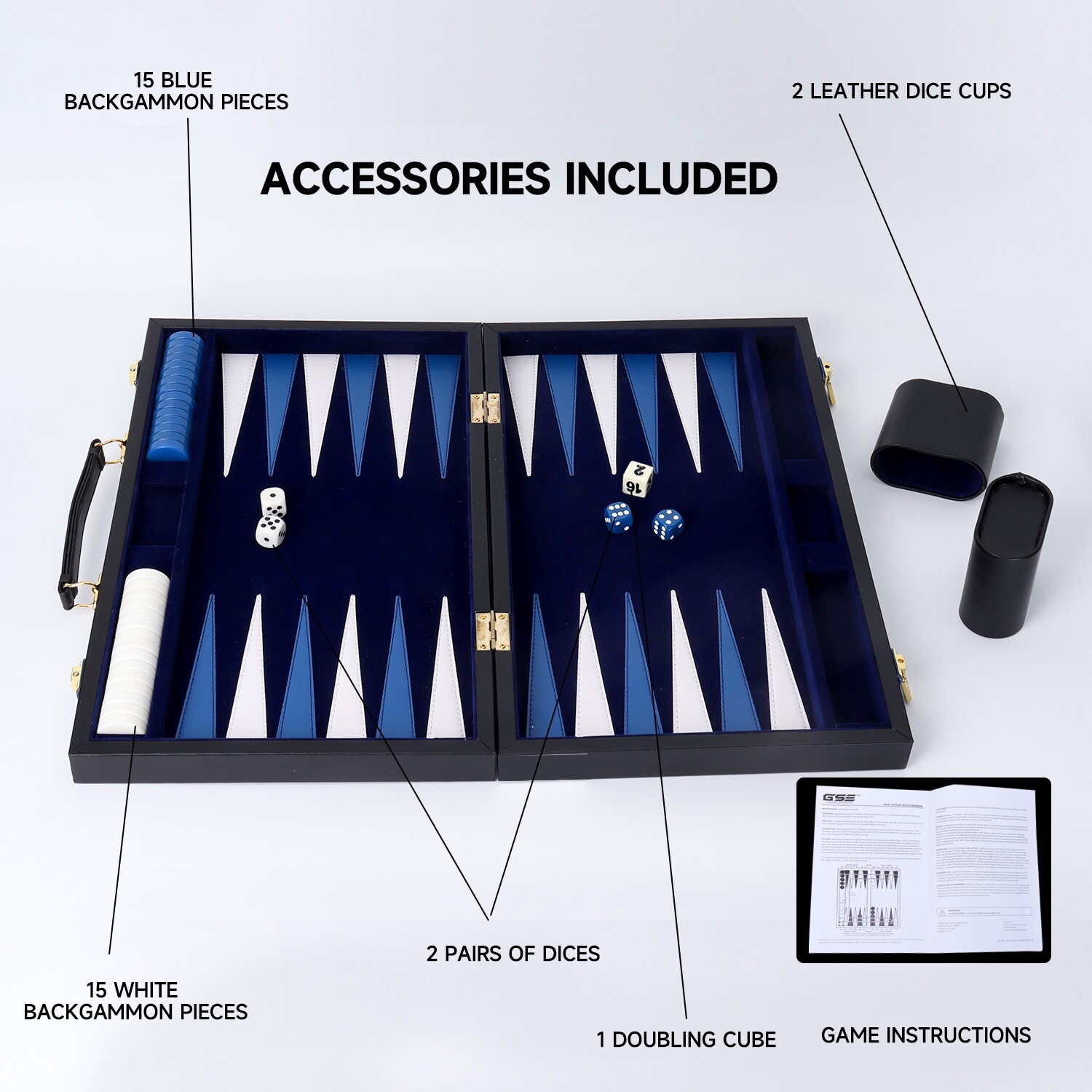 Classic Large Folding PU Leather Backgammon Board Game Set w/UREA Game Pieces