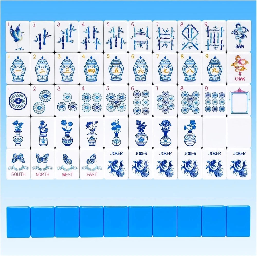 Light Blue American Mahjong Tile Set(1.2″), 160 Engraved Tiles with Mahjong Tile