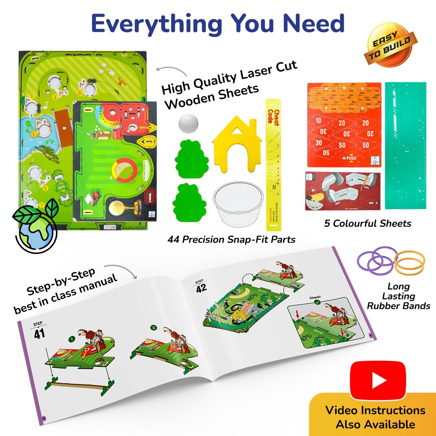 DIY Mini Golf STEM Kit 10 Hole Course Mechanical Golfer Smartivity 6-12 Kids