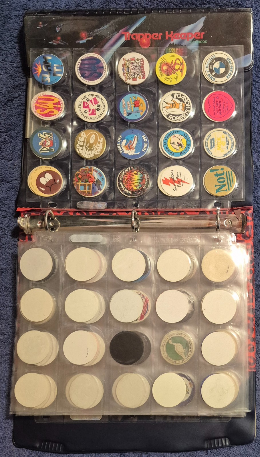 POGS LOT 229 TOTAL IN POCKET PAGES + TRAPPER KEEPER BINDER JOTS SNAPS CAPS