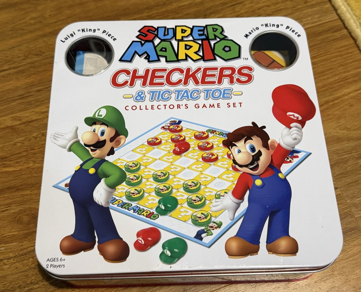 Super Mario Checkers & Tic Tac Toe Collector’s Tin Board Game Nintendo