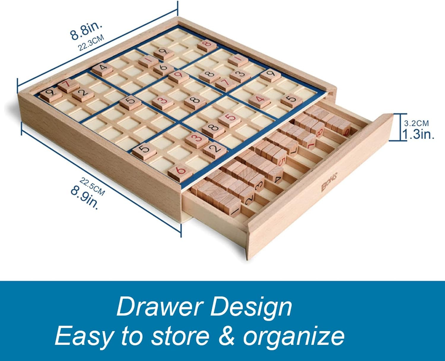 Wooden Sudoku Board Game with Drawer – with 100 Puzzles Sudoku Book for Adults –