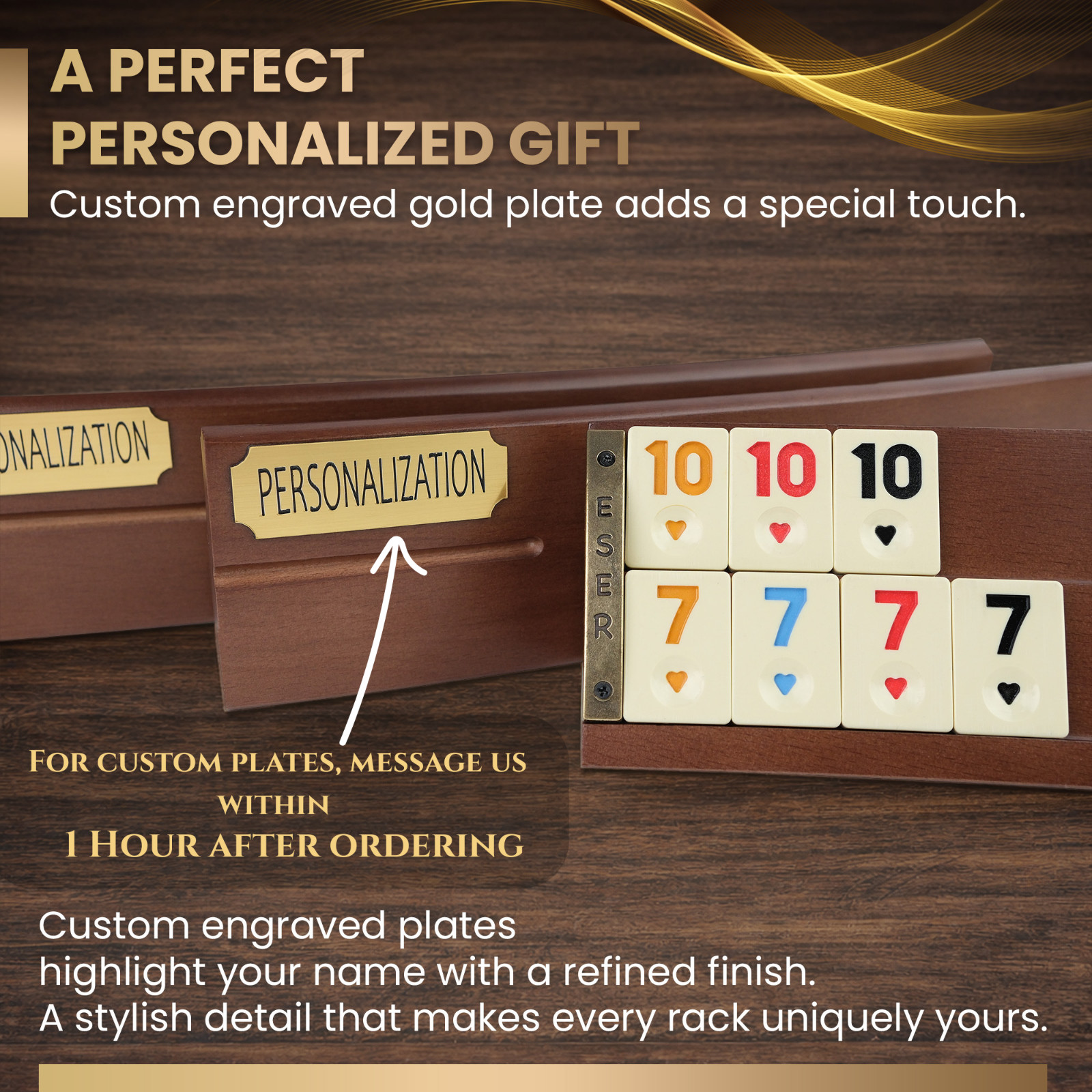 Wooden Oval Rummy Rack Set Curved Rummy Turkish Okey Personalization Gift