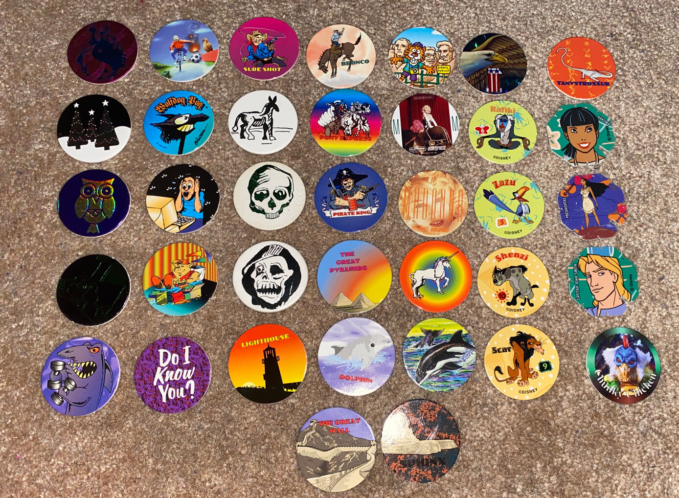 Set of 37 Miscellaneous Pogs 1990s