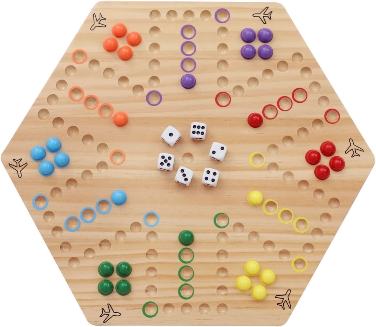 Wooden Fast Track Board Game 15 Inch Double-Sided 4-6 Players 30 Marbles Dice 6P