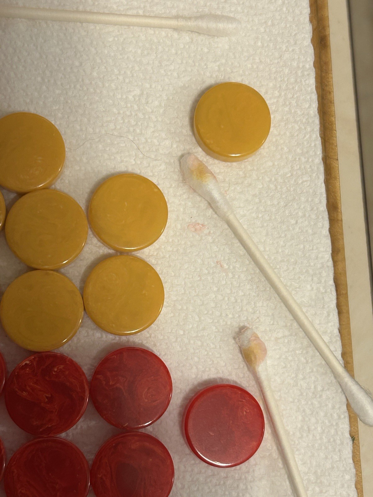 VTG Lot 30 Catalin Bakelite Backgammon Red & Butterscotch 3/4 X 3/16 & 3 Die (k)