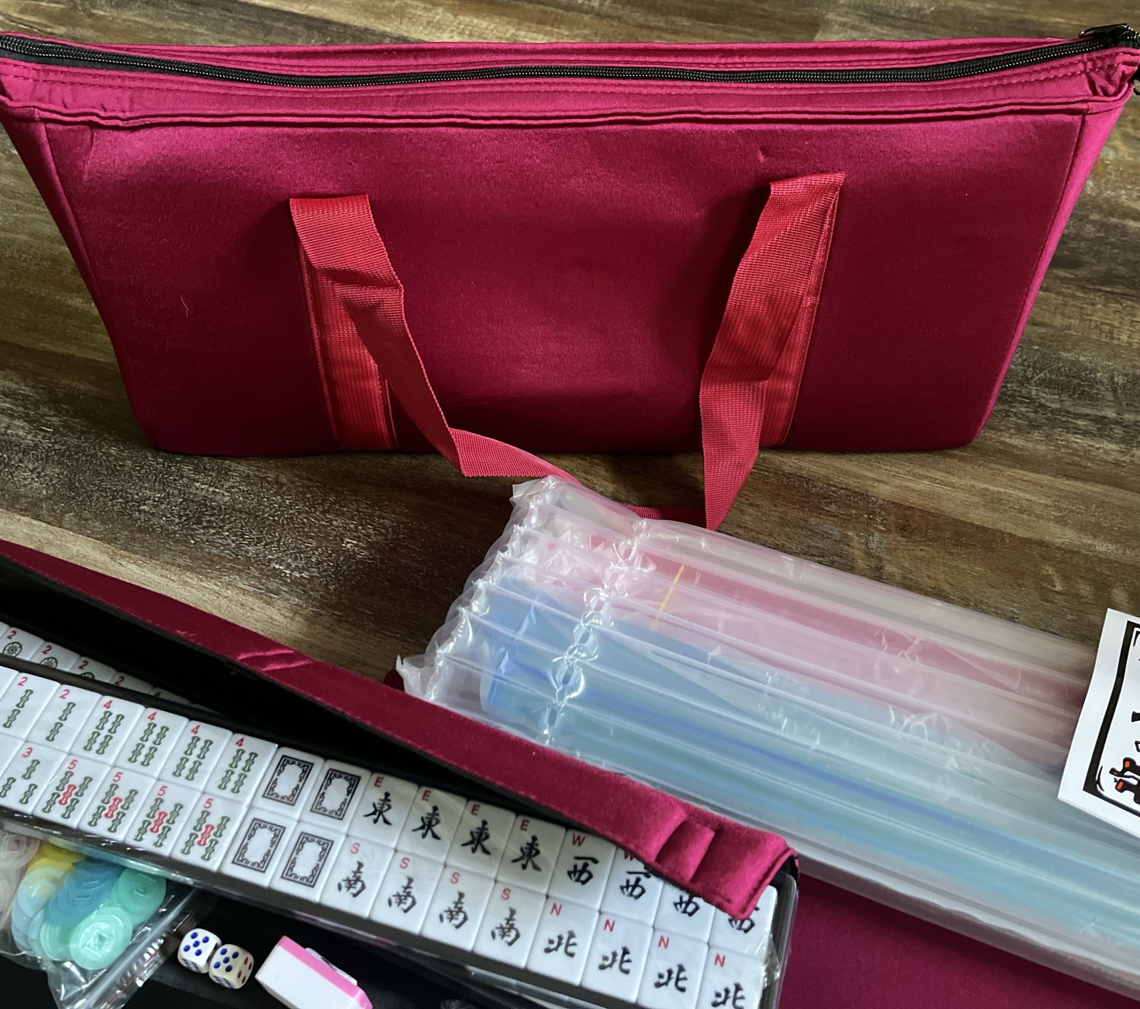 Mose Cafolo American Mahjong Set W/Carrying Case Pinky Red