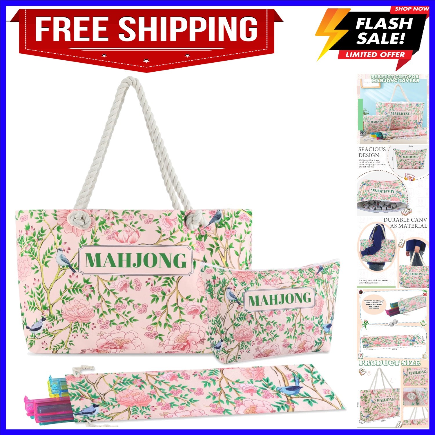 Empty Mahjong Bags Set for Tiles and Racks 24x13x4.7 Inch American Mahjong Ca…