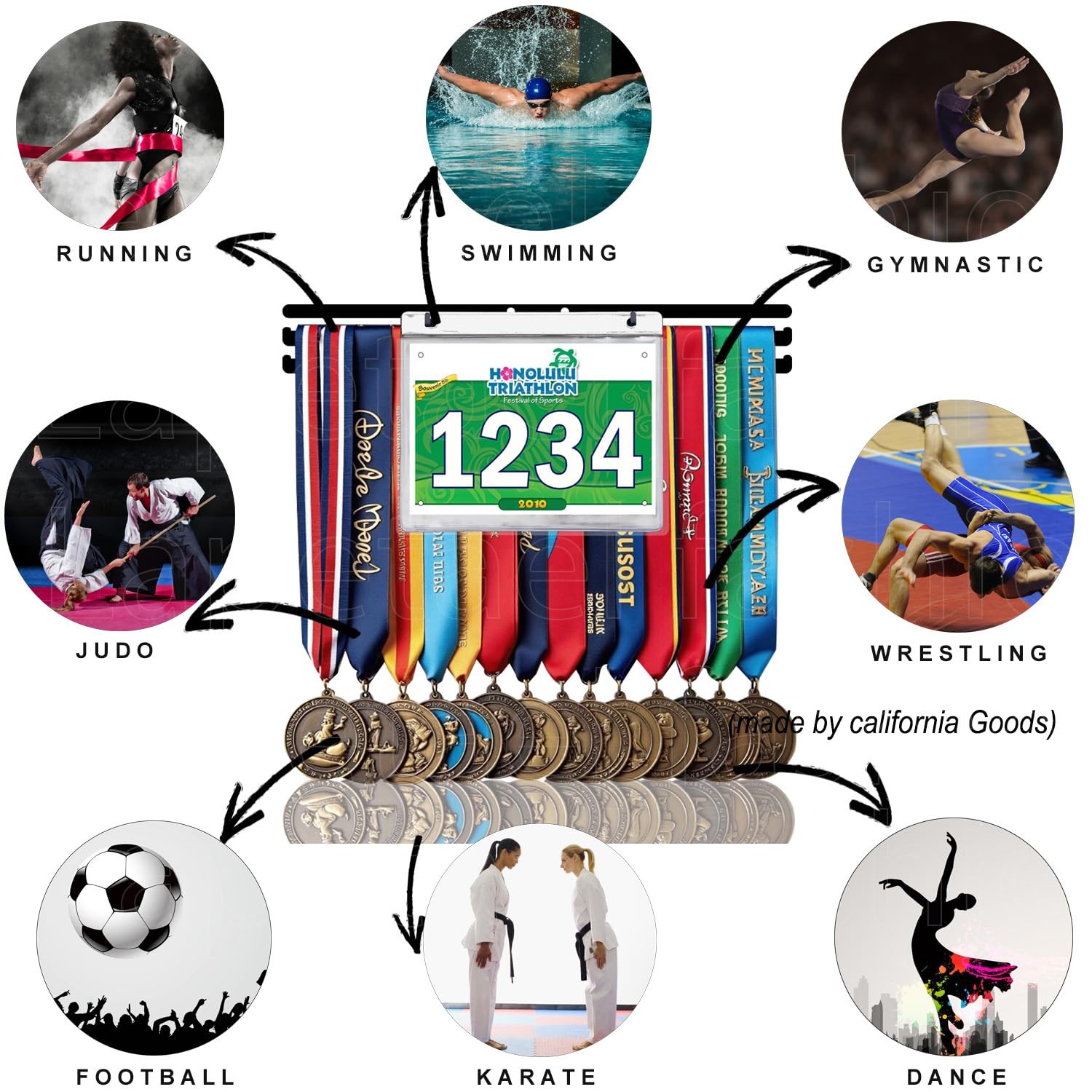 Bib Race Medal Holder Wall Hanger,Marathon 14.37 x 1.97 x 0.1 inches, Black
