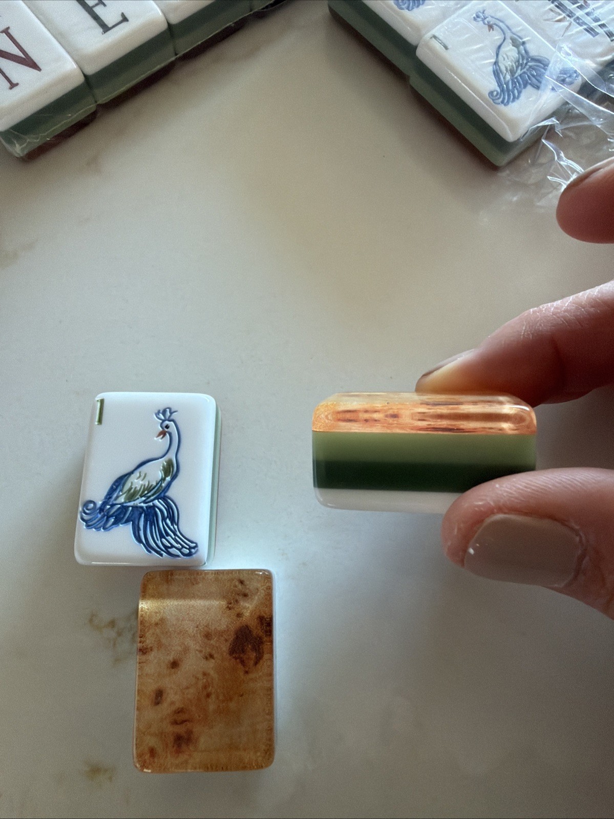 Mah Jong American Set tile, Tortoise Wood, 4 Layers, Green