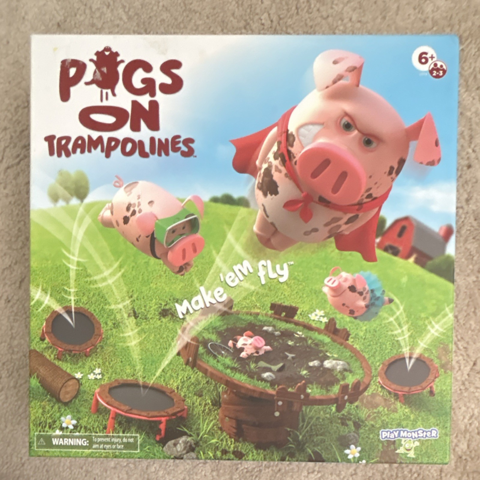 PlayMonster Pigs on Trampolines Board Game Rubber Pigs Trampolines Ages 6+