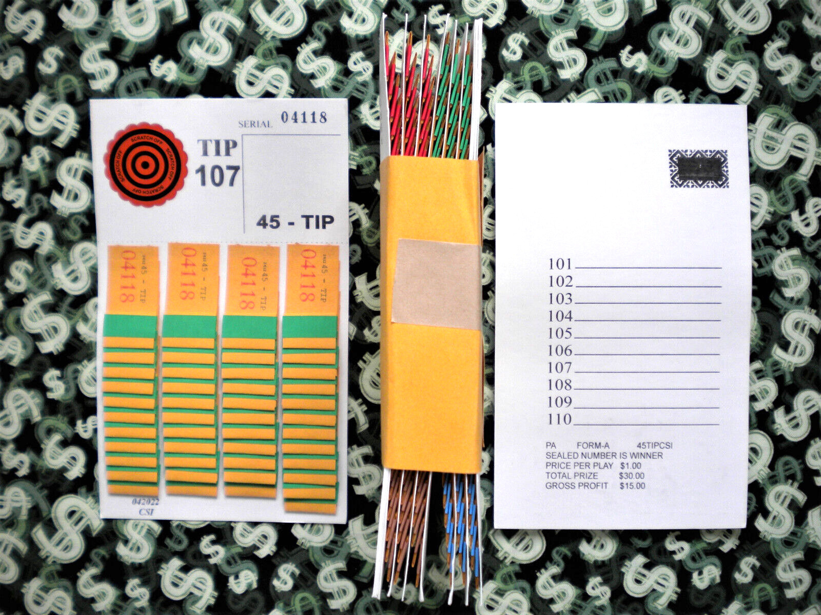 1 Dozen ~ 45 REGULAR “NOT Sure” TIP BOARDS {101-110} Raffle Pull Tab Jar Tickets