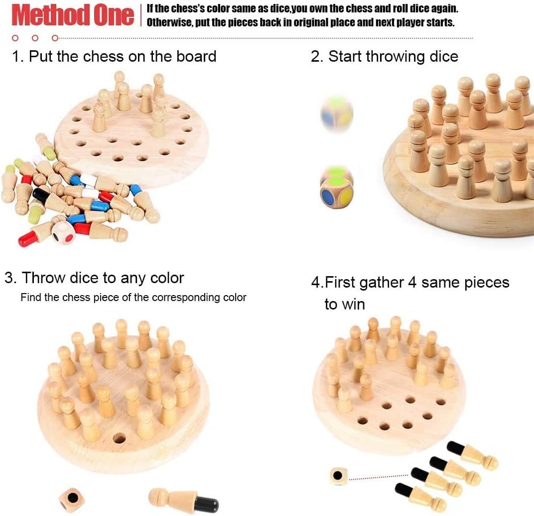 Gifts for Kids-Wooden Memory Chess Board Game: Color Memory Matching Brain Game