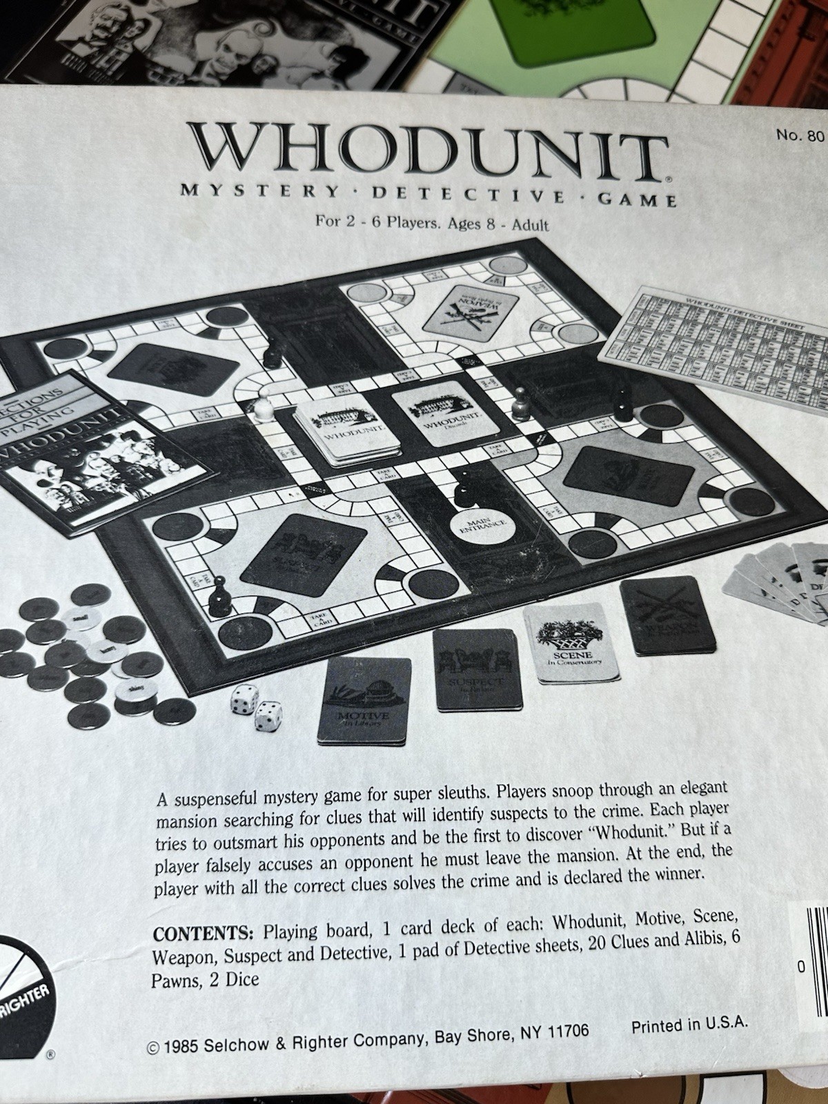 Selchow & Righter WhoDunit Mystery Board Game 1985 Vintage No. 80 Complete