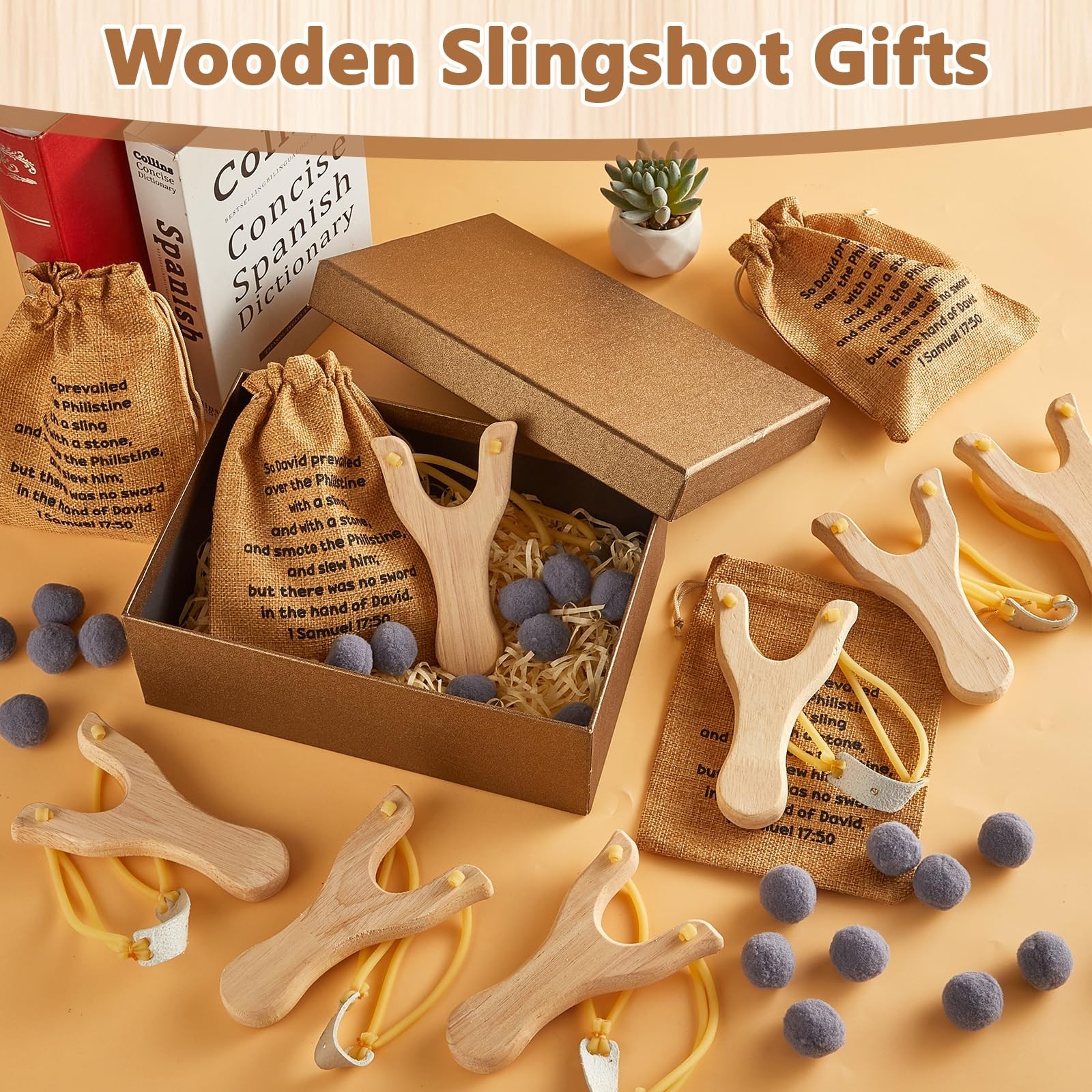 Wooden Slingshot Game Kit – Fun Bible Story Decor, Easter Party Supplies, Religi