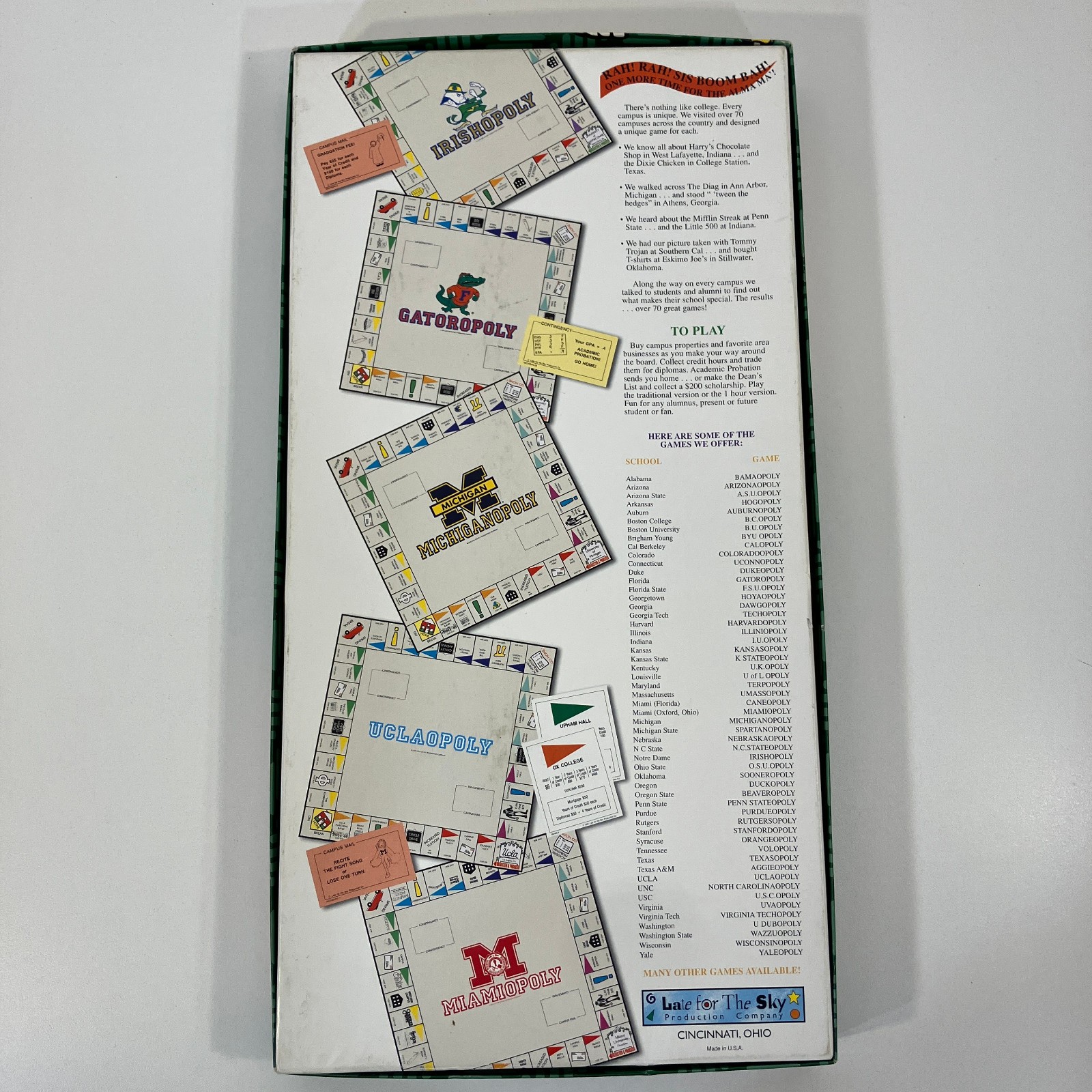 Caneopoly The University of Miami by Late for the Sky Collegiate 1992 Board Game