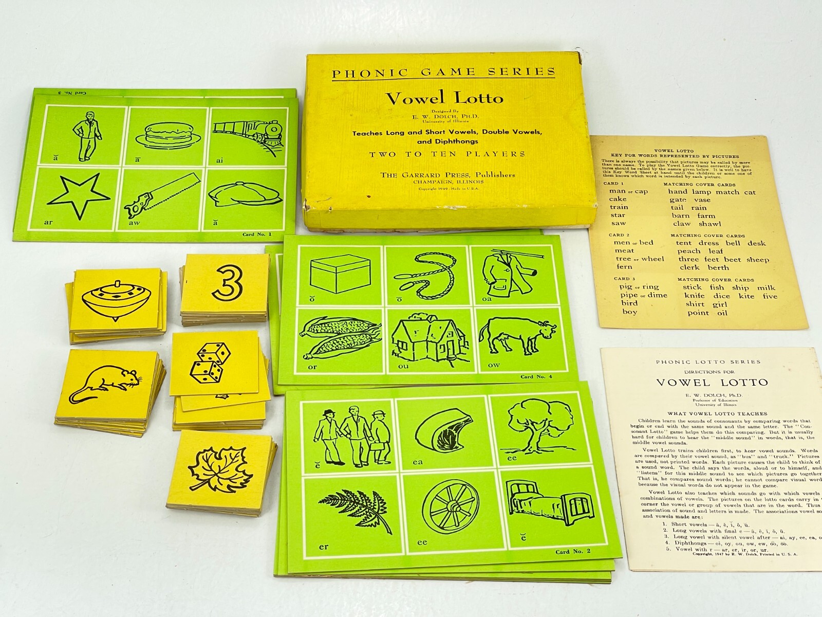 Vintage 1947 Vowel Lotto Phonic Game Garrad Vowels Children English Language