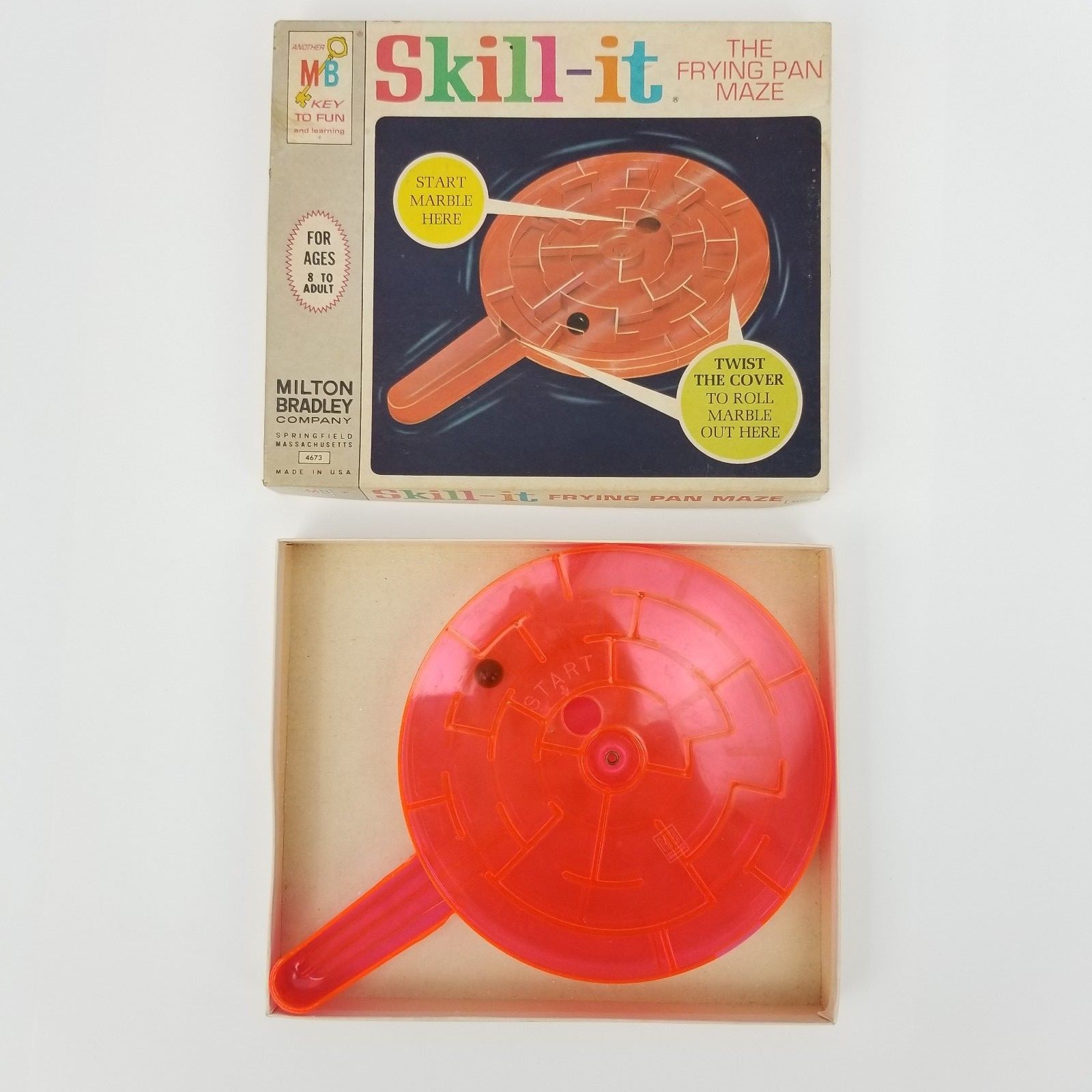 Vtg 1966 Milton Bradley Skill-it Frying Pan Maze #4673 Solo Puzzle Game with Box