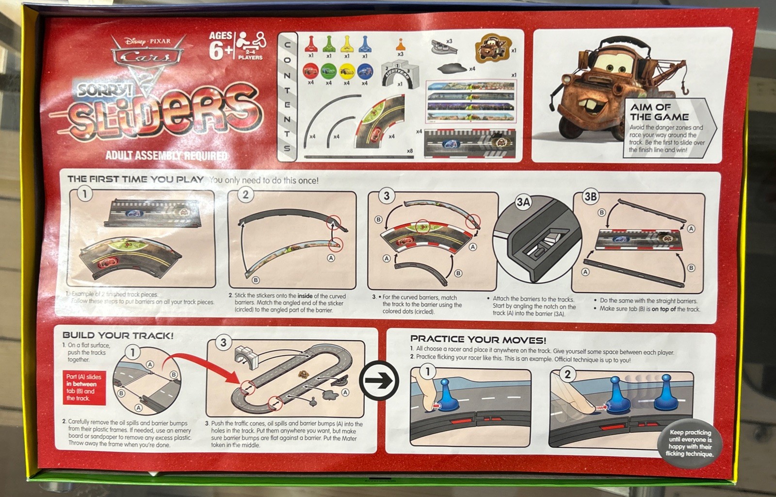 SORRY SLIDERS Disney Pixar CARS 2 Edition Game 2011 Hasbro COMPLETE