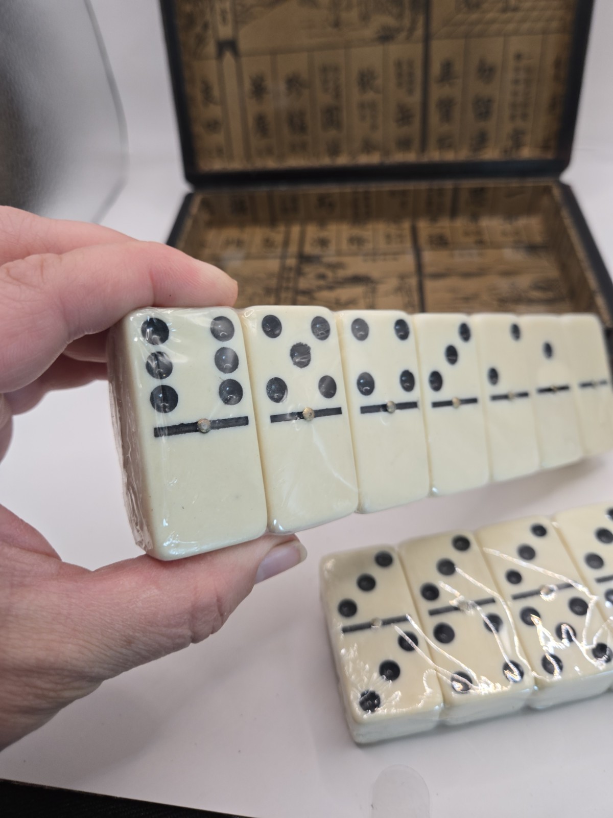 Vtg Dominos (New Sealed) In Chinese Box (Damage On Side From Tape Peeling Paint)