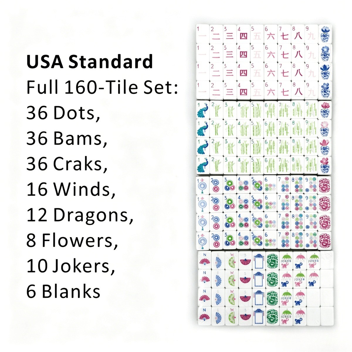 160 American Mahjong Tiles – 4-Layer Acrylic Engraved, Apple Green Theme Set