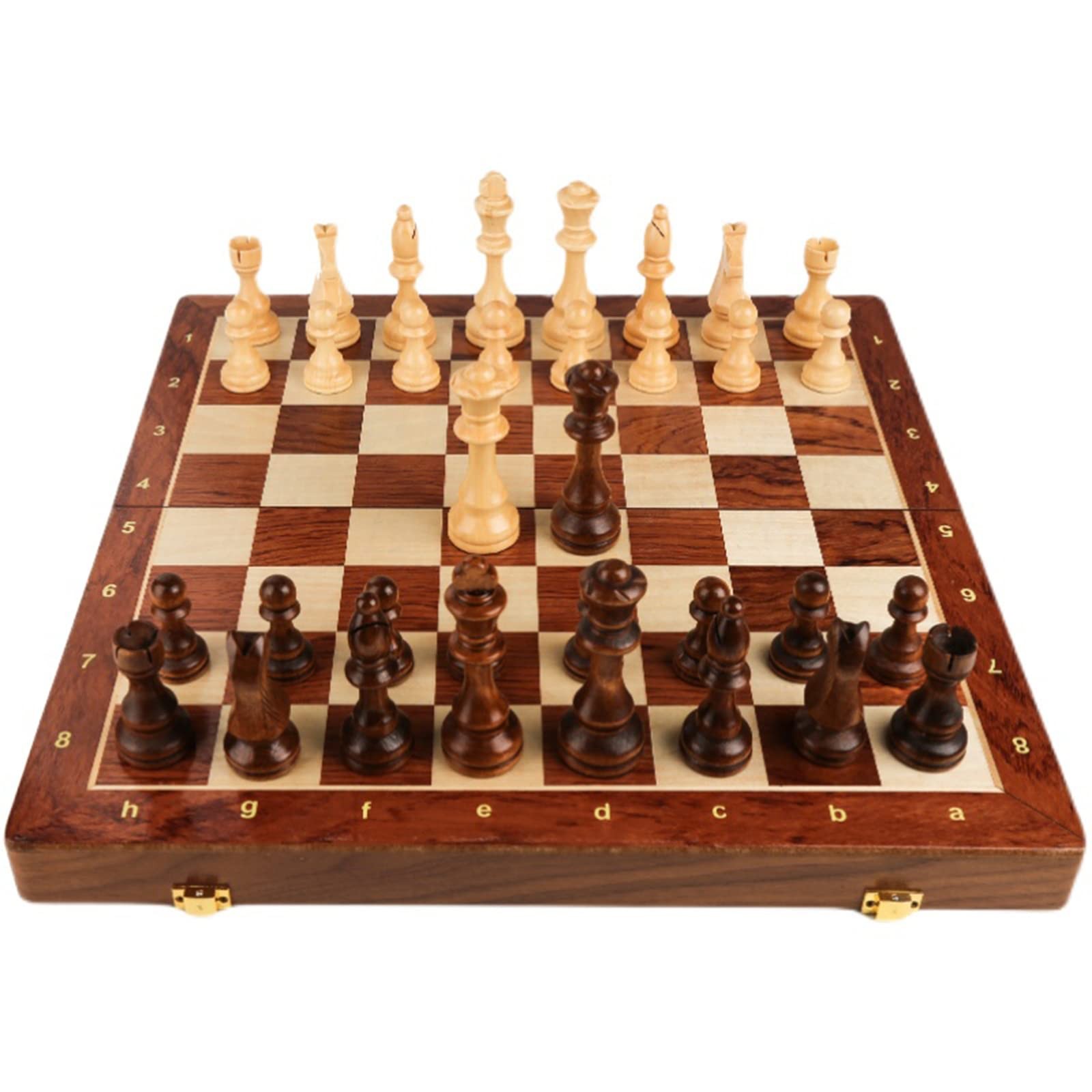 15” Walnut Chess Set with Storage Board for Adults & Children, 2 Players