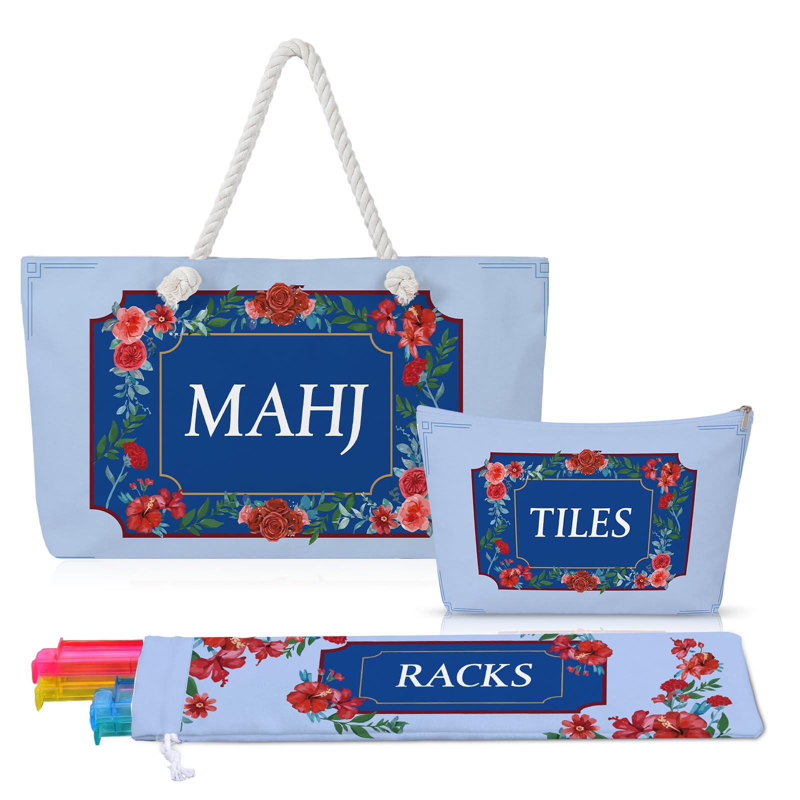 Sunnymove Empty Mahjong Bags Set for Tiles and Racks 24x13x4.7 Inch Blue
